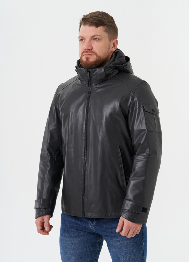 Куртка из натуральной кожи с капюшоном модель № 28581 универмаг малина