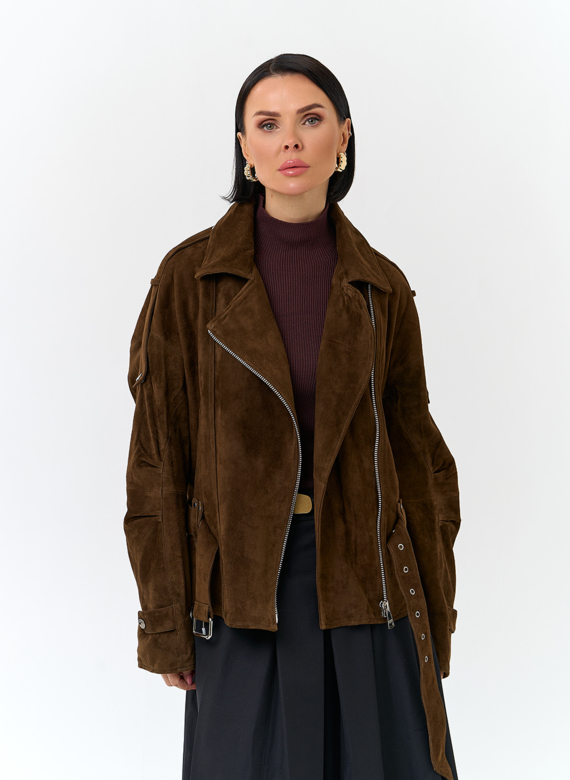 Женская куртка из натуральной замши с поясом