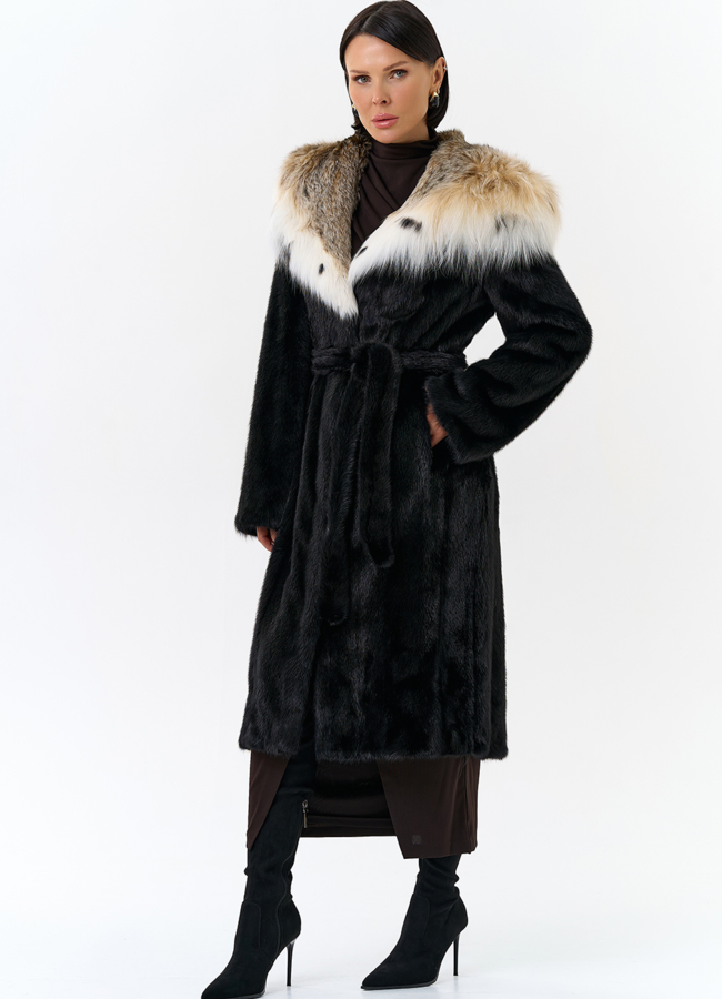 Норковая шуба с рысью в черном цвете модель № 25002 в рассрочку