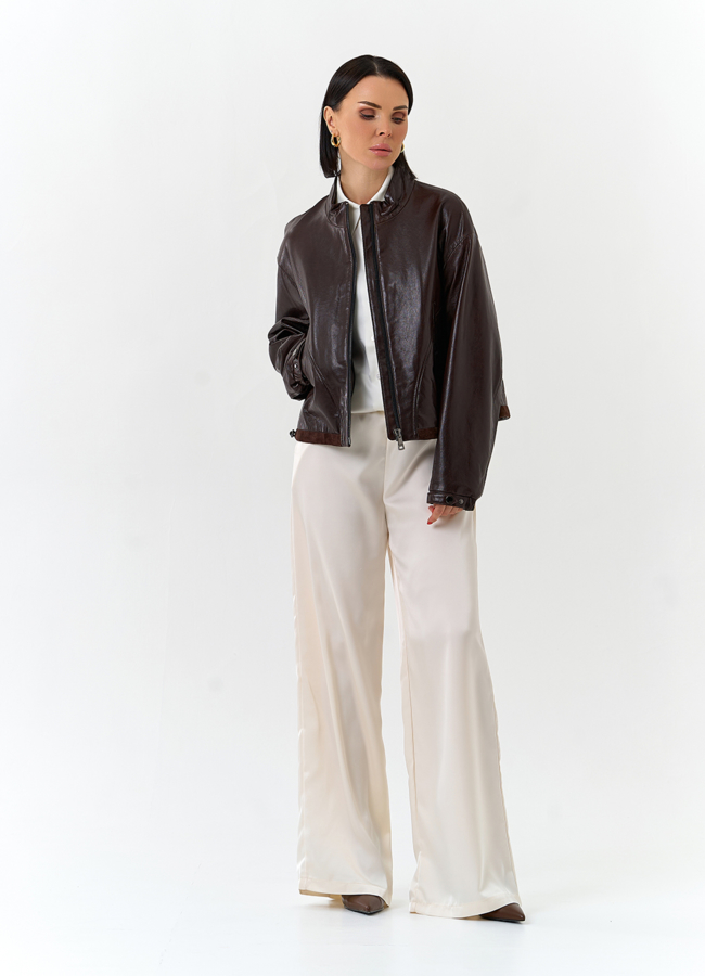 Женская короткая куртка из натуральной кожи модель № 32539 в рассрочку