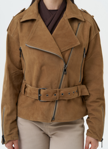 Куртка женская из натуральной замши с поясом