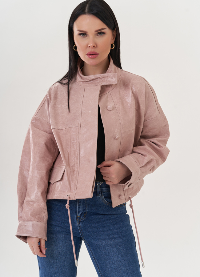 Куртка из натуральной кожи оверсайз модель № 26892 меха малина