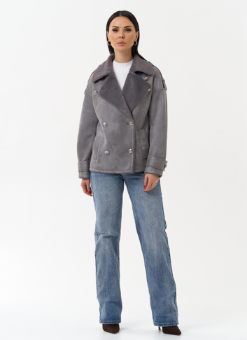 Дубленка из эко замши с акцентными пуговицами