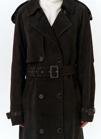 Женский длинный плащ из натуральной замши